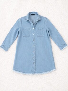 Zilcremo Light Wash Denim Shirt Dress Shacket